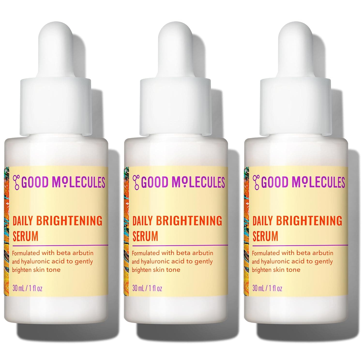 Good Molecules Daily Brightening Serum with Beta Arbutin, Pack of 3 | Gently brightens the look of skin tone with beta arbutin and hyaluronic acid. Lightweight, gentle, and layers well.