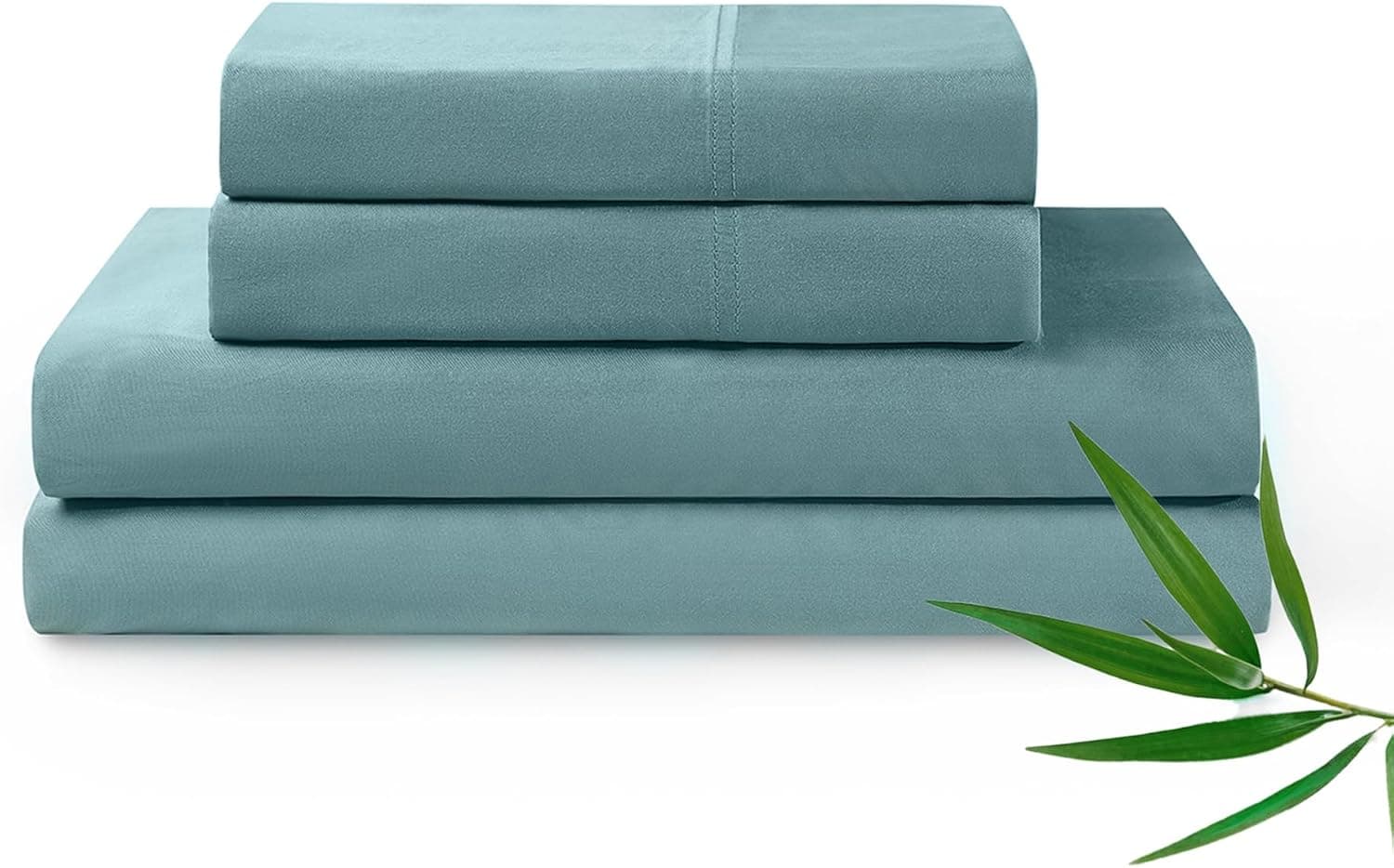 YnM Cooling Bed Sheet Set with 100 Percent Rayon Derived from Bamboo, 500TC Fabric with 2 Pillowcases and Flat Sheet, Deep Pocket Fit 19'', Silky-Soft & Sweat Wicking, 4 Piece (King, Sea Grass)