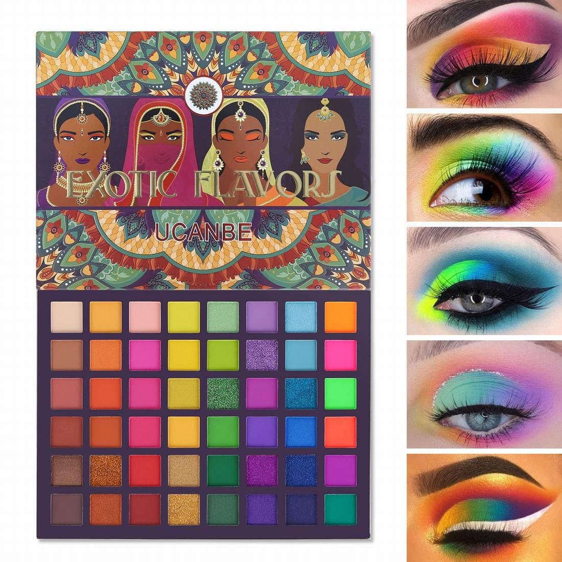 UCANBE EXOTIC FLAVORS Paleta de maquillaje de sombra de ojos de neón - 48 colores de alta pigmentación - Juego de regalo de paleta de maquillaje de sombra de ojos con brillo mate arcoíris