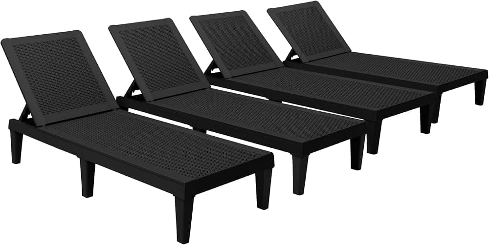 Juego de tumbonas Devoko Outdoor Chaise Lounge Set of 4 PP Rattan &Waterproof | Ajustable Chaise Lounge Outdoor Easy Assembly for Outside Pool Patio