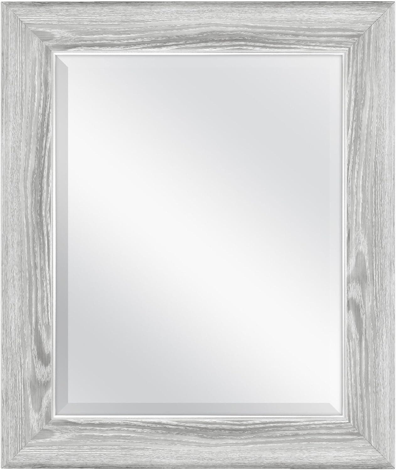 MCS Espejo de pared grande de 21,5 x 25,5, espejo biselado y veteado de madera gris, espejo colgante de pared vertical y horizontal para baño, dormitorio y sala de estar