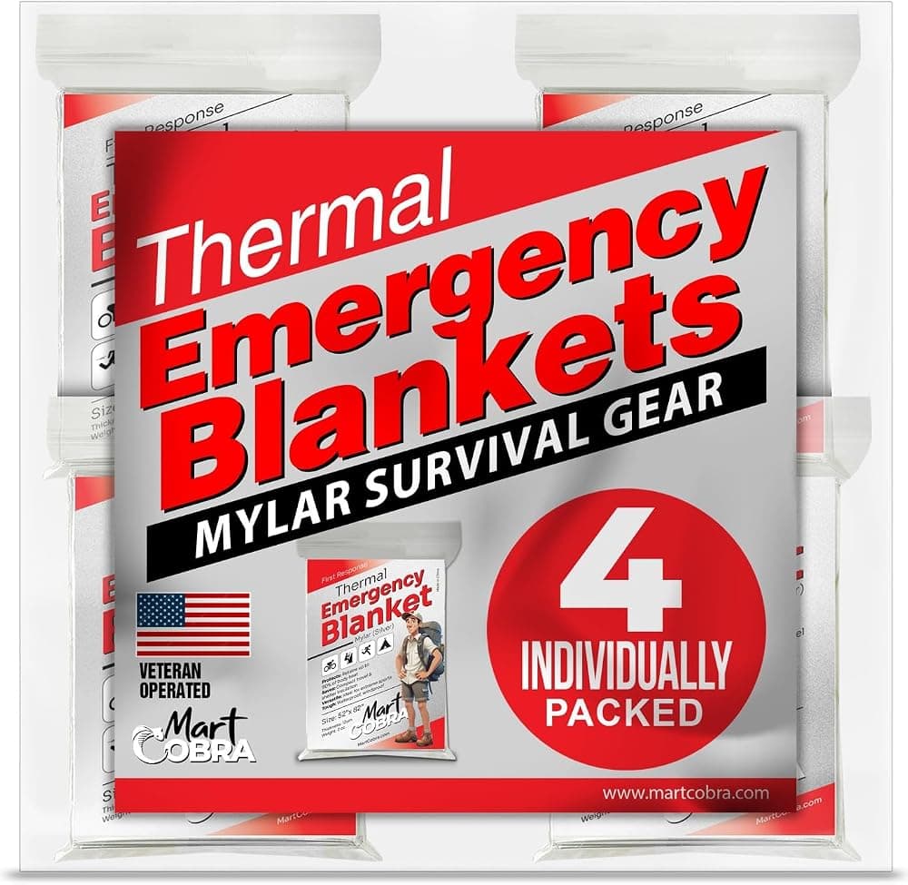Manta de emergencia Mylar Thermal Space Survival Gear & Supplies Paquete de 4 láminas | Clima frío, corte de energía, Camping, coche, tormenta de invierno, calor, reflectante, senderismo, mochilero, primeros auxilios, preparador de maratón