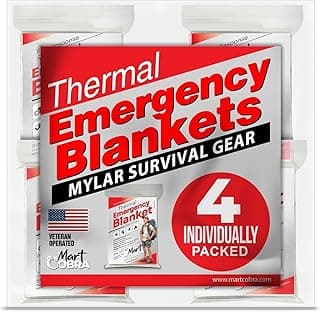 Manta de emergencia Mylar Thermal Space Survival Gear & Supplies Paquete de 4 láminas | Clima frío, corte de energía, Camping, coche, tormenta de invierno, calor, reflectante, senderismo, mochilero, primeros auxilios, preparador de maratón