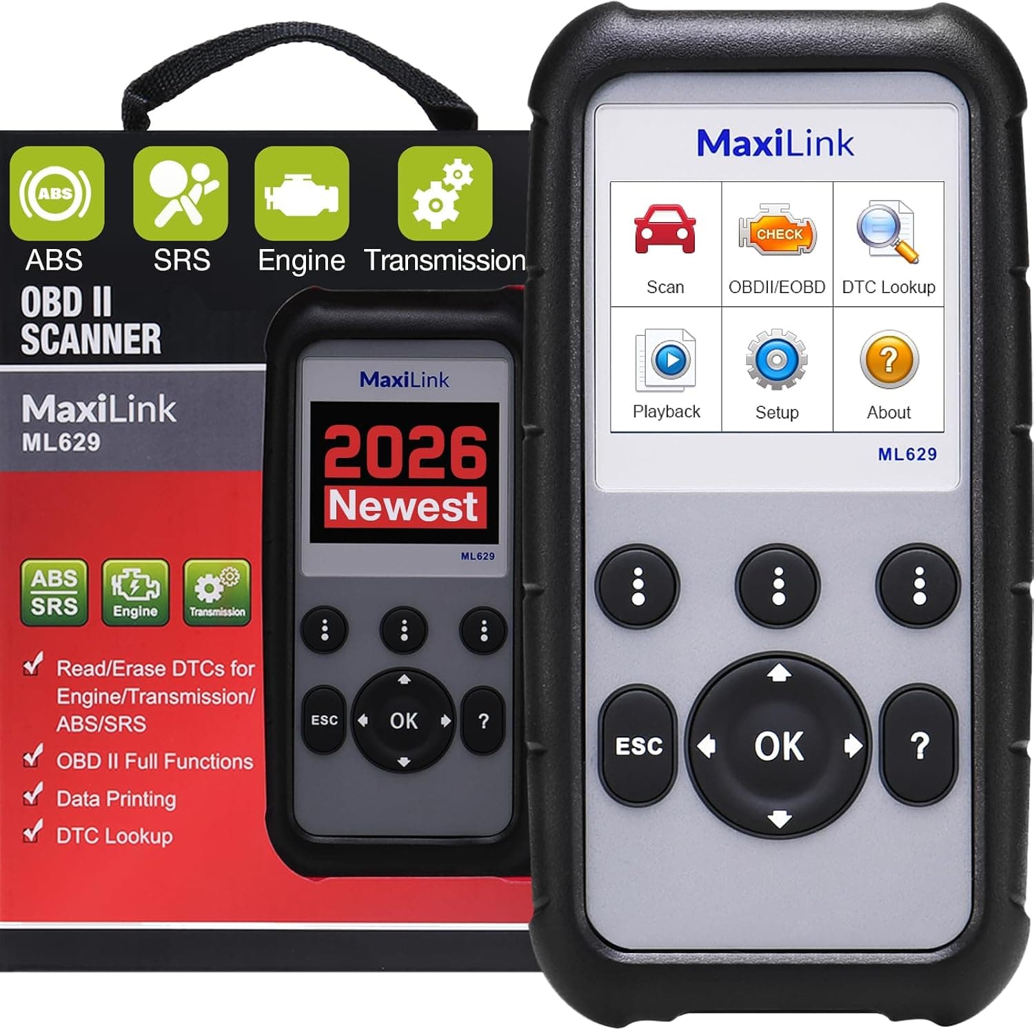 Escáner Autel MaxiLink ML629 OBD2, diagnóstico de transmisión del motor ABS SRS | 2026 en adelante AL619/ML619/ML519, lector de códigos de automóvil para profesionales del bricolaje, herramienta de escaneo automático, VIN automático, prueba lista, búsqueda de DTC