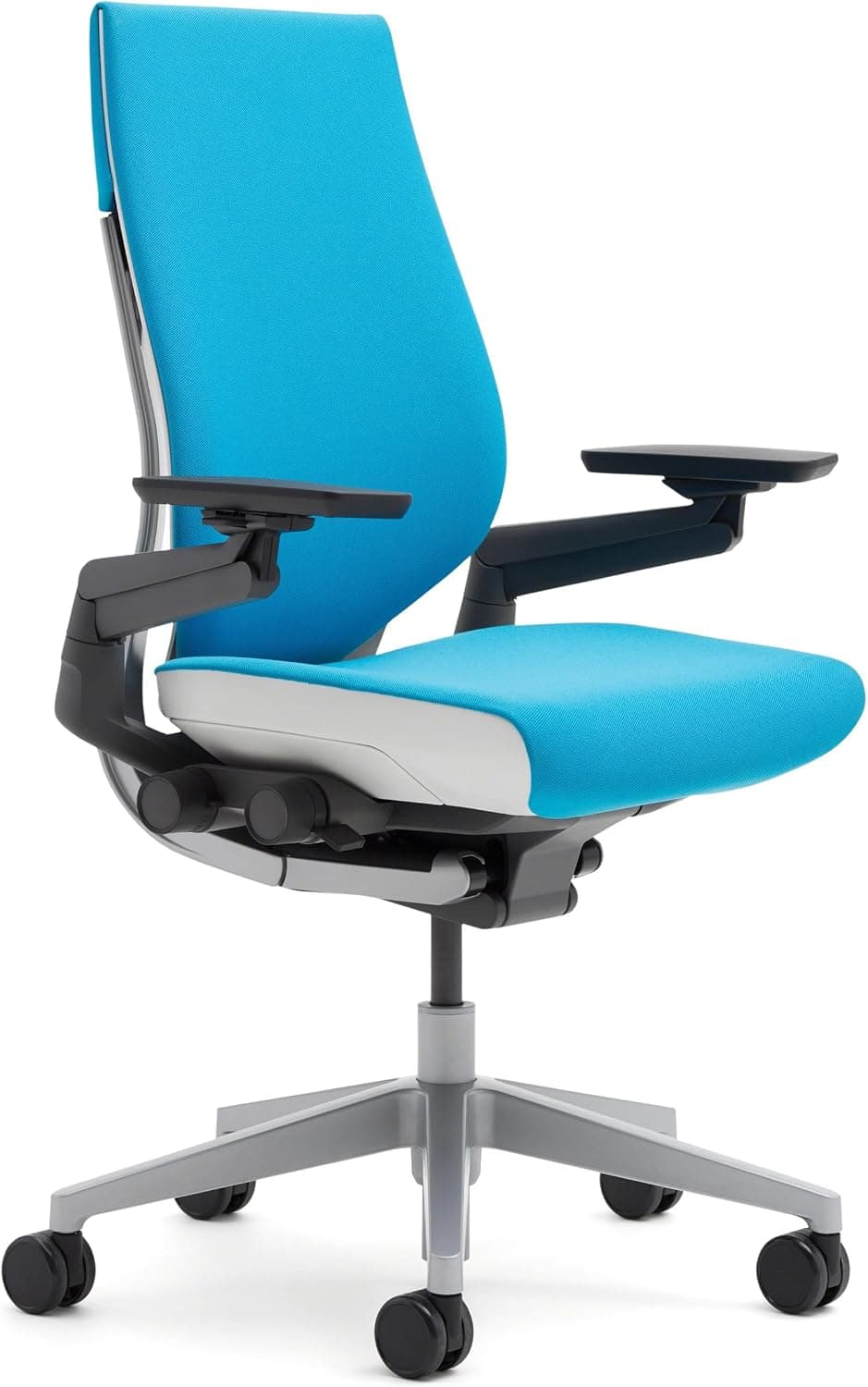 Silla de Oficina Steelcase Gesture - Silla de Trabajo Ergonómica con Ruedas para Alfombra - Cómoda - Ajuste Intuitivo para Escritorio - Brazos de 360 Grados - Tela Blue Jay