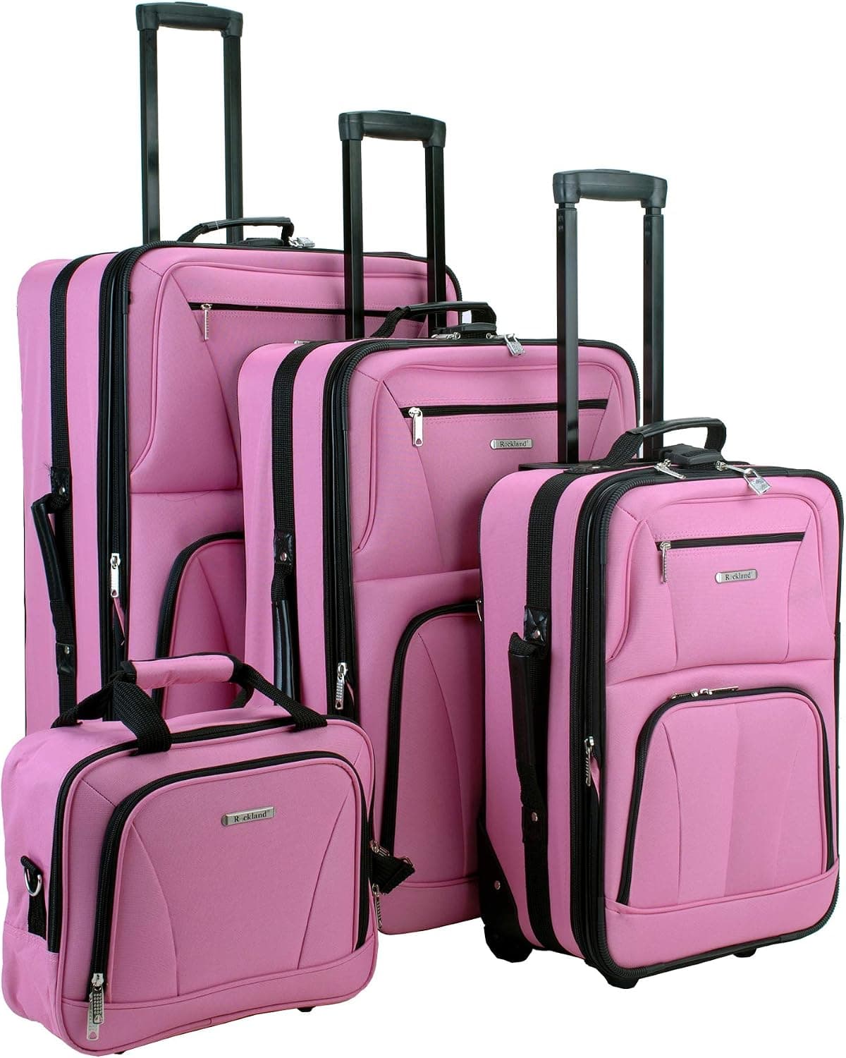 Rockland Fashion Softside Juego de maletas verticales, expandible, rosa, 4 piezas (14/19/24/28)