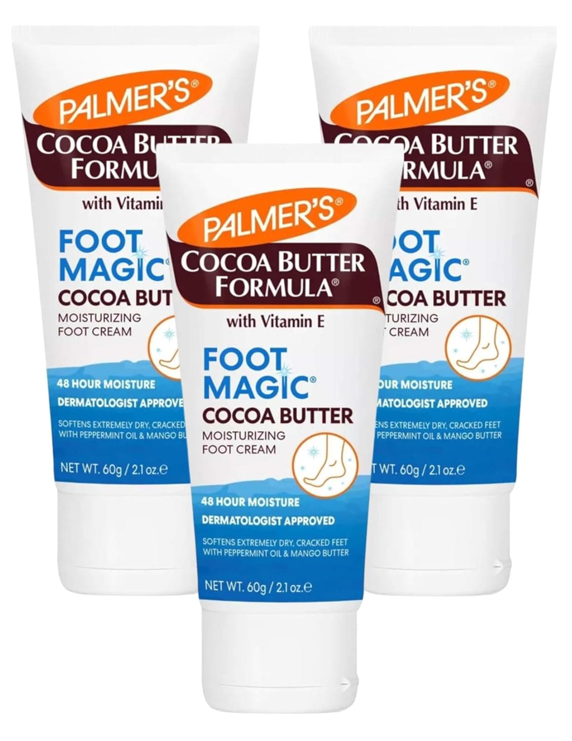 Palmer's Crema hidratante mágica para pies con manteca de cacao, tubo de 2,1 onzas (2.0 fl oz) (paquete de 3)