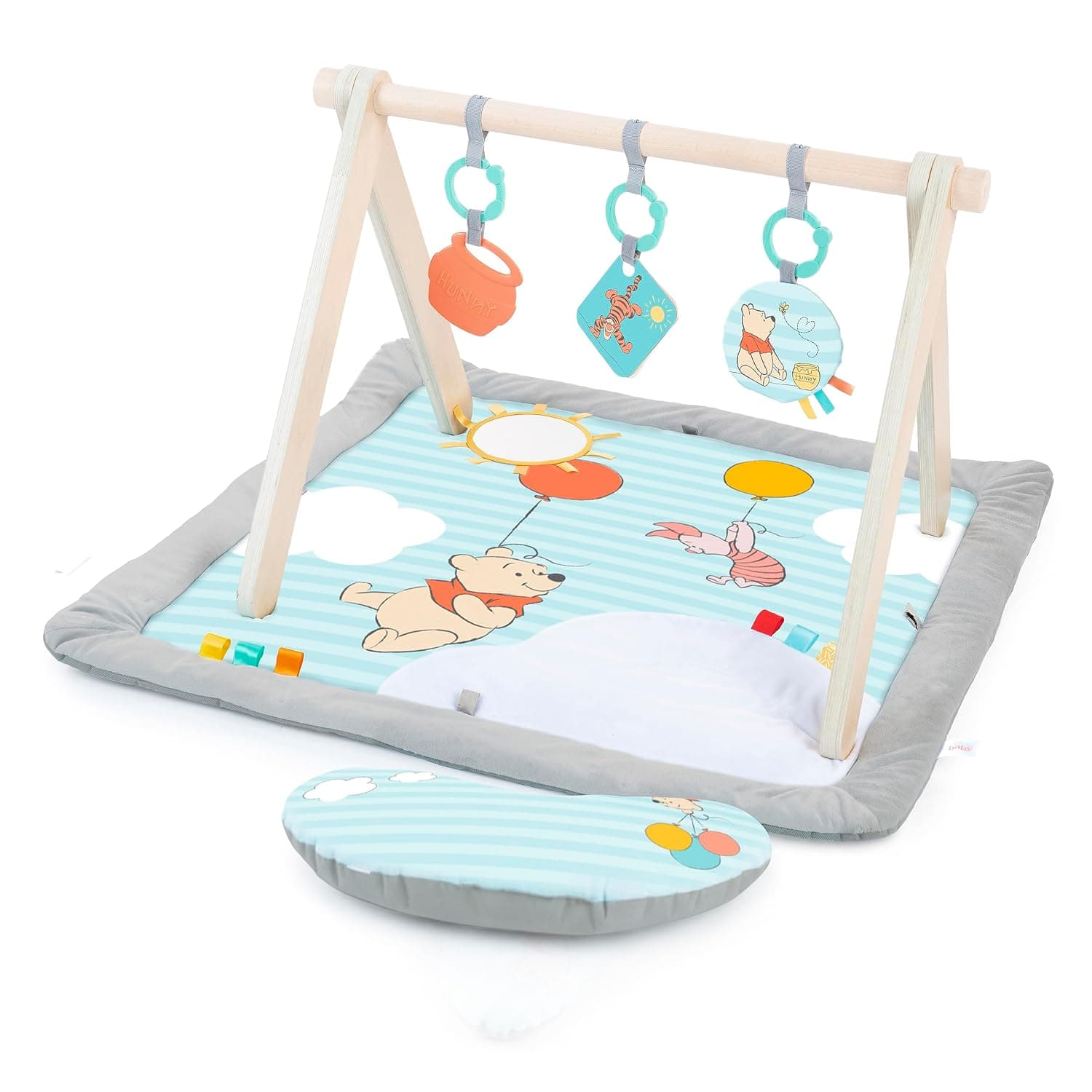 Bright Starts Disney Winnie THE Pooh Once Upon a Tummy Time Baby Play Mat, tapete para Tummy Time y gimnasio de juegos, azul, recién nacido