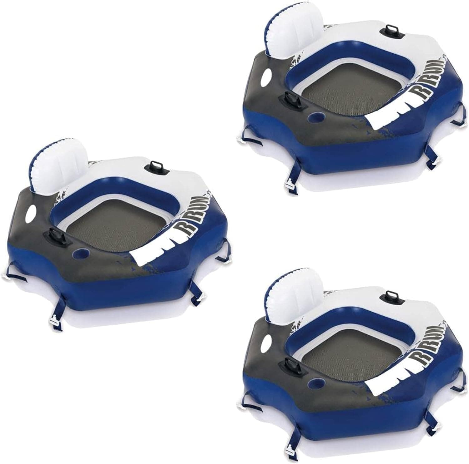 Silla inflable Intex River Run para una sola persona con tubo de conexión con parte inferior de malla, respaldo y portavasos incorporados