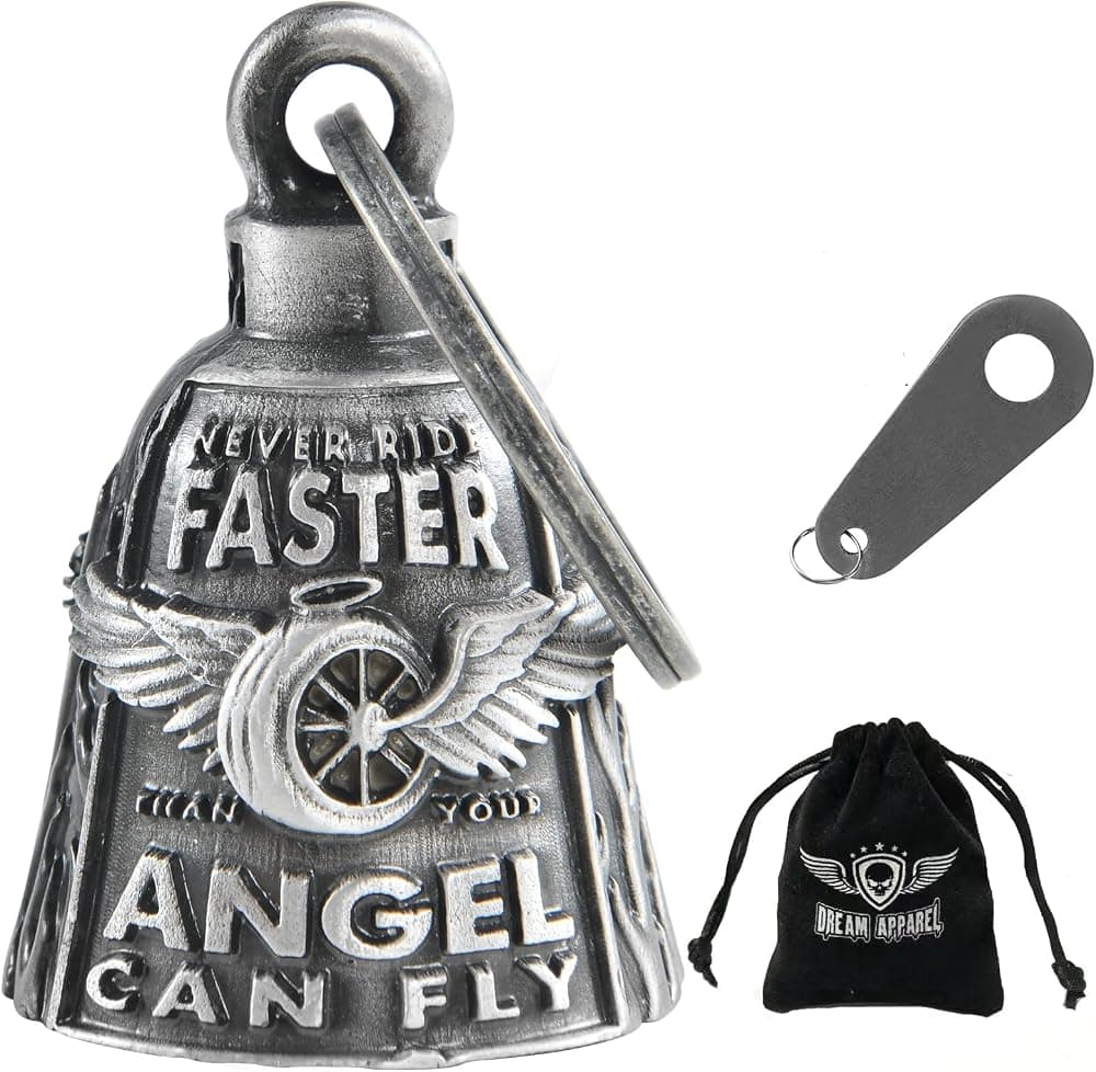 Dream Apparel Campanas de motocicleta para motociclistas Ángel de la guarda Gremlin Campanas de motocicleta para motociclista Llavero para la suerte