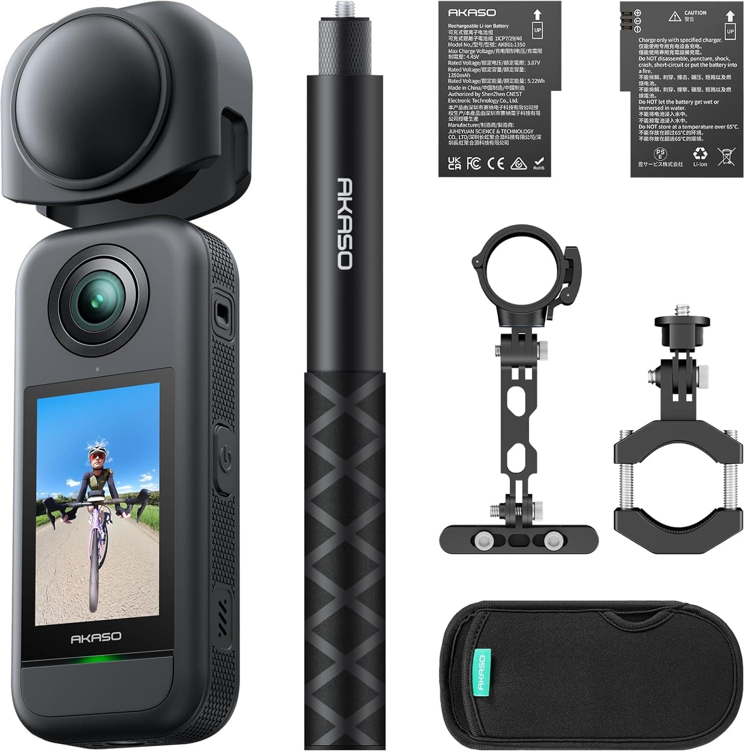 AKASO Cámara de acción 360 Combo de ciclismo: vídeo 5.7K 360 con sensores de 48 MP de 1/2", foto 360 de 72 MP, 360-SuperSmooth, palo selfie invisible, bloqueo de horizonte de 360°, seguimiento AI