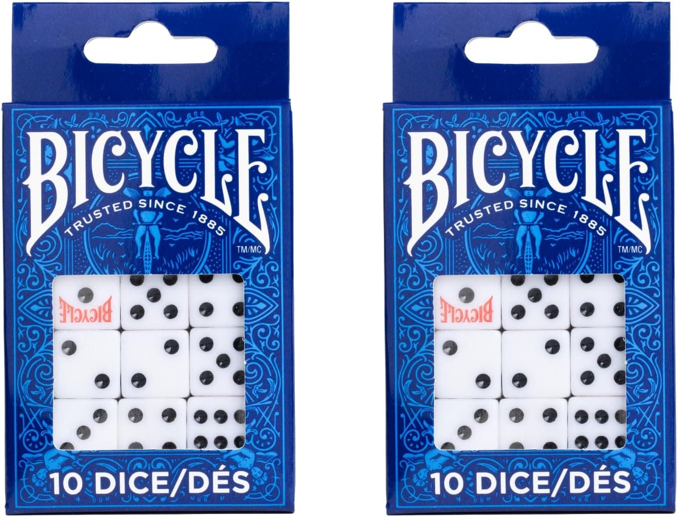Juego de dados Bicycle 20x, paquete de 2x 10 dados D6 de seis caras, juego de casino estándar, troquel clásico blanco y negro, 20 unidades, 16 mm