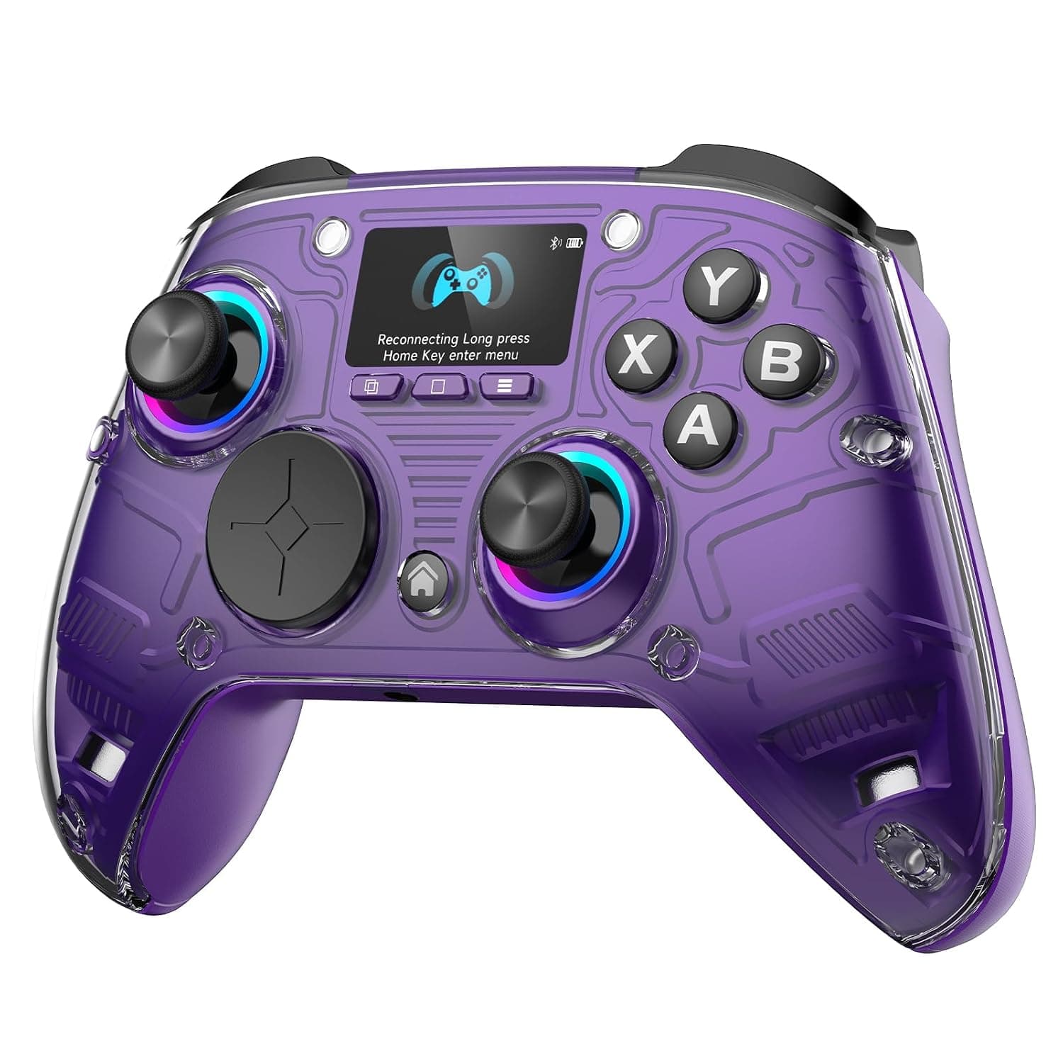 Controlador de PC AOC con pantalla interactiva, palancas y disparadores de efecto Hall | para PC/Switch/Switch 2/PS4/iOS/Android/Steam Deck, BT/2.4G/Cableado, Configuración de pantalla, Joysticks Hall sin deriva, Macro,RGB, hasta 18H