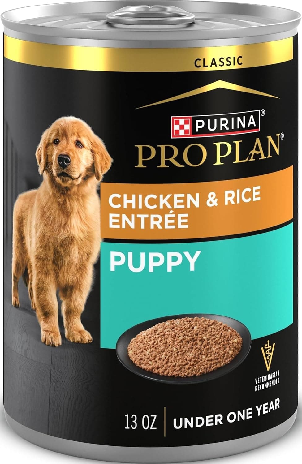 Purina Pro Plan Paté de comida húmeda para cachorros, plato principal de pollo y arroz, (12) latas de 13 oz