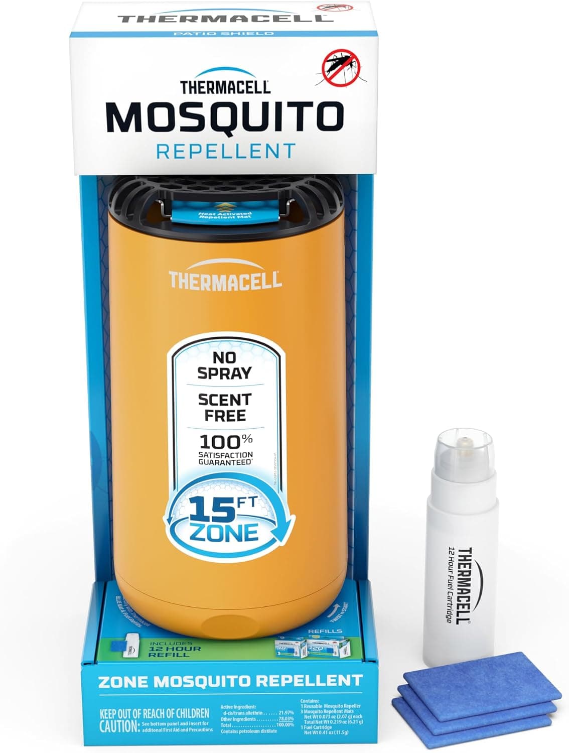Thermacell Mosquito Repeller Patio Shield; Includes 12-Hour Refill; Highly Effective Mosquito Repellent for Patio; Bug Spray Alternative; Scent Free; No Candles or Flames