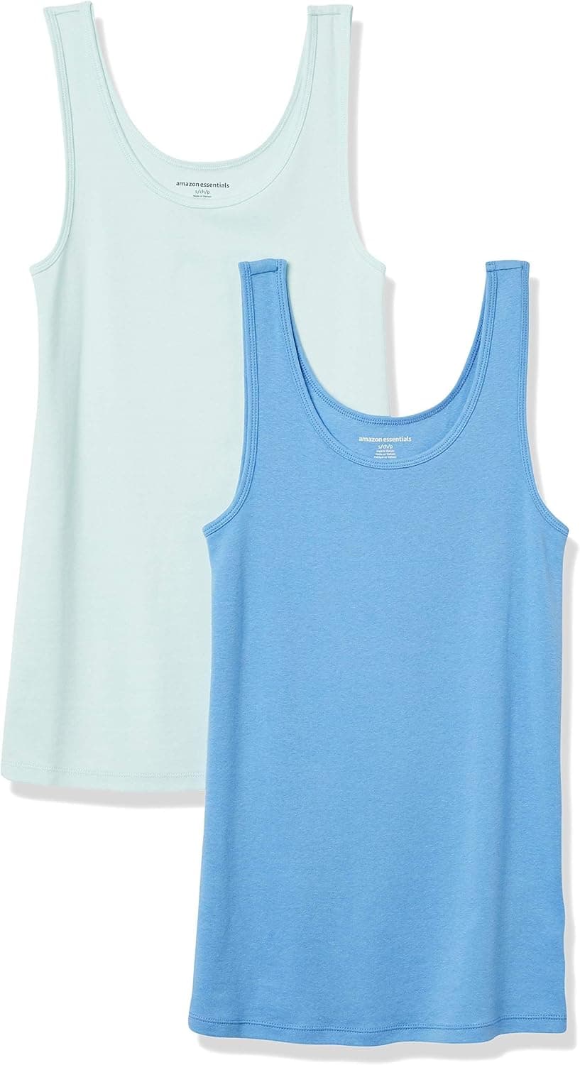 Camisetas de tirantes con cuello redondo acanalado Amazon Essentials para mujer, pack de 2