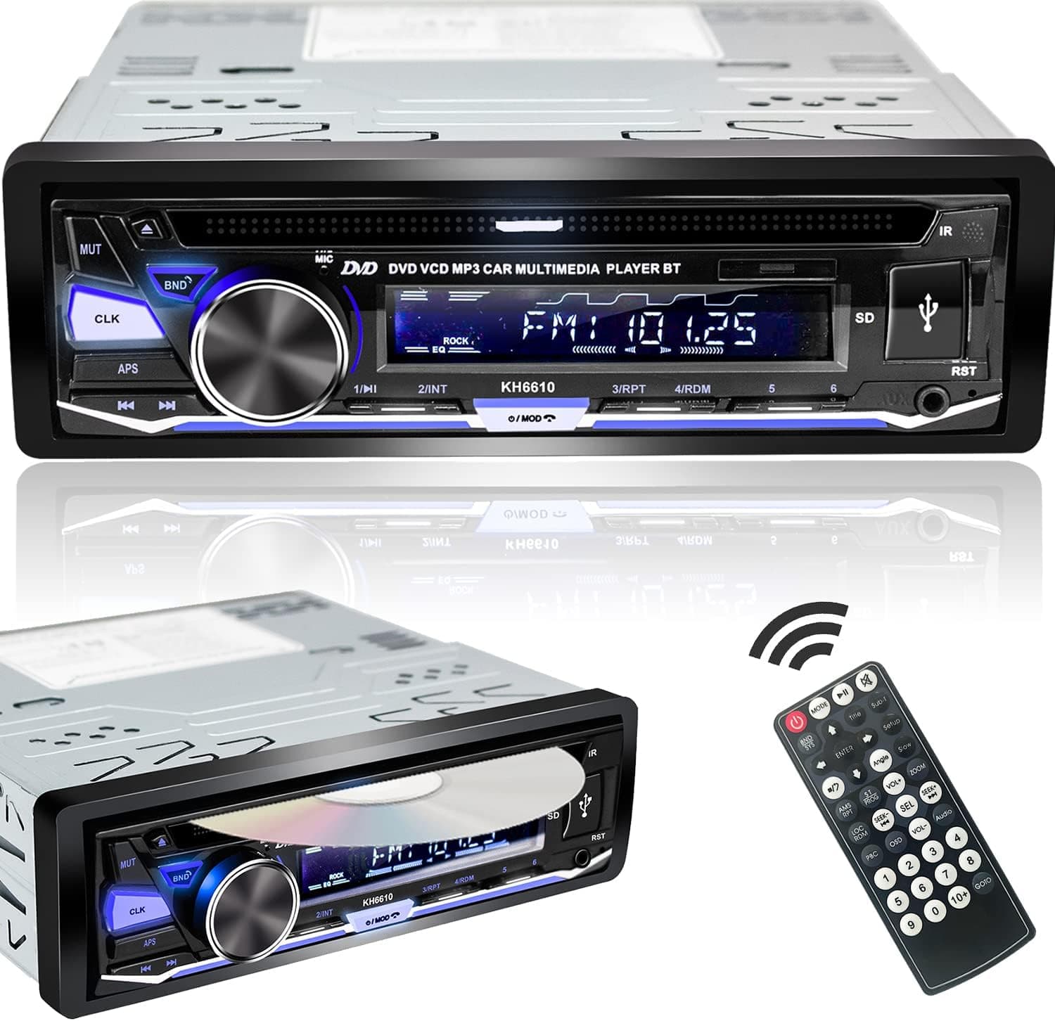 Single Din Car Stereo with CD/DVD Player Bluetooth USB AM/FM Radio