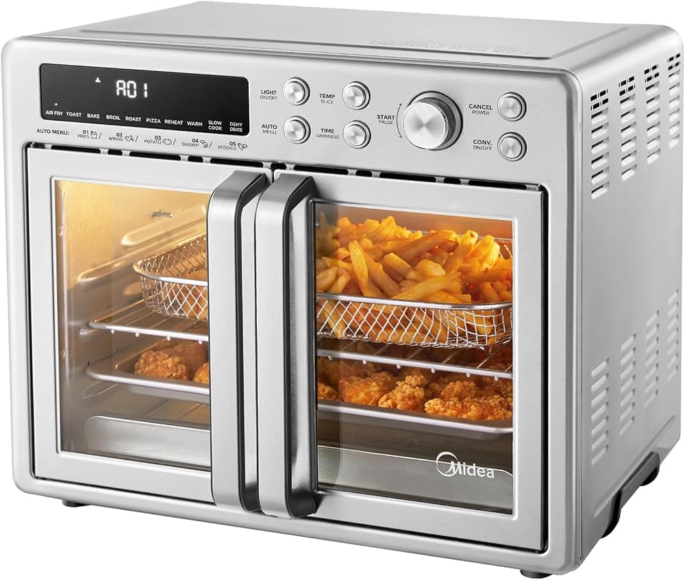 Midea Flexify Classic French Door Toaster Oven Air Fryer Combo, 26.4 QT | 10-in-1 Large Capacity, 26.4 QT Countertop Oven, 25% Faster Cooking and 90% Less Oil, Stainless Steel