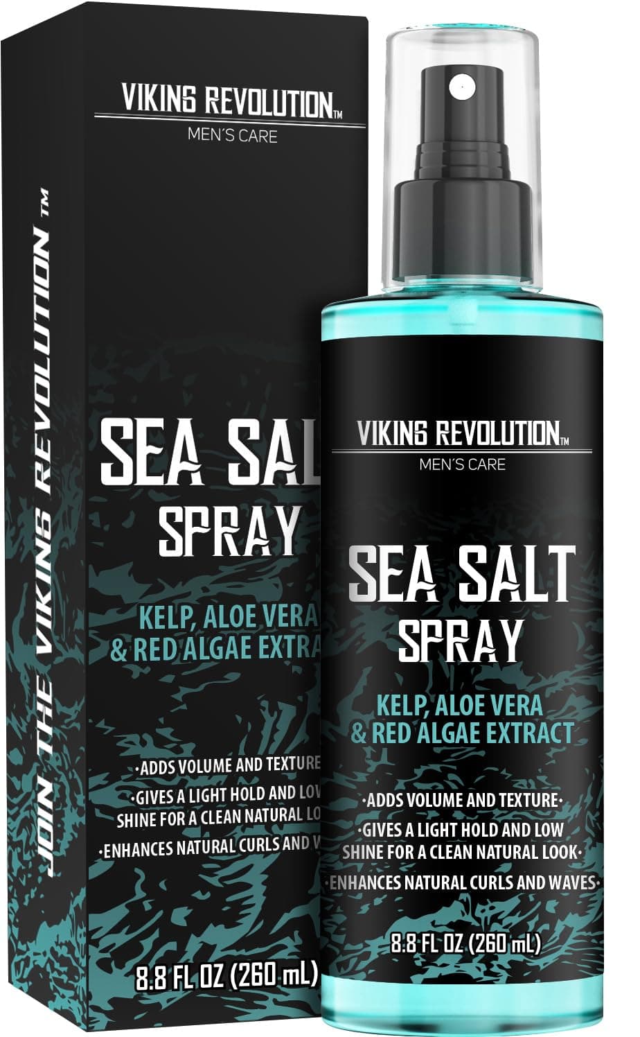 Viking Revolution Sea Salt Spray para hombres - Spray texturizante para el cabello 8.8 oz | Formulado con algas marinas, aloe vera y extracto de algas rojas - Agrega volumen y textura playera - Para cabello de hombres y mujeres