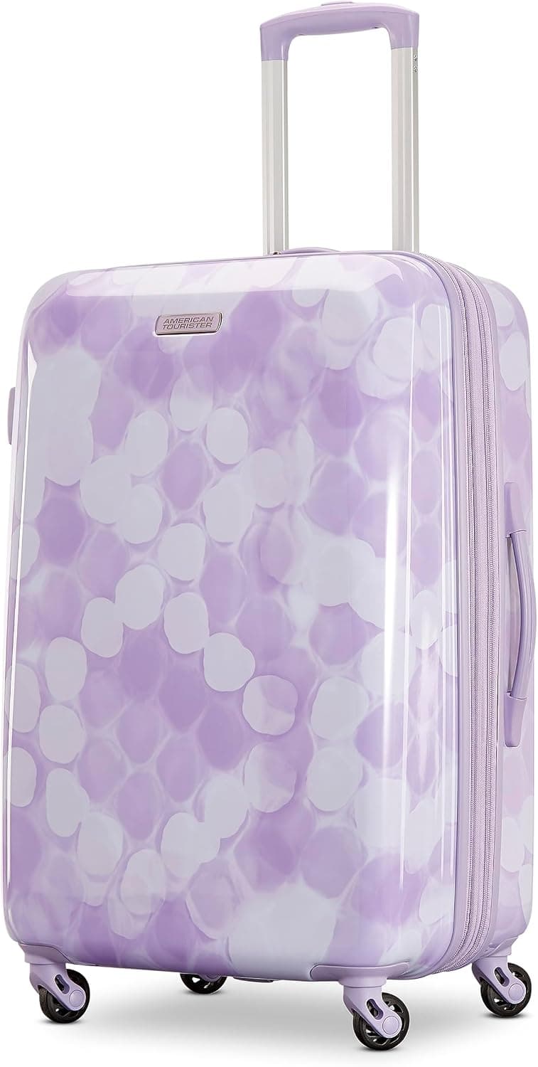 American Tourister Moonlight Hardside Equipaje expandible con ruedas giratorias, Laberinto lavanda, Cuadros, Mediano 24 pulgadas