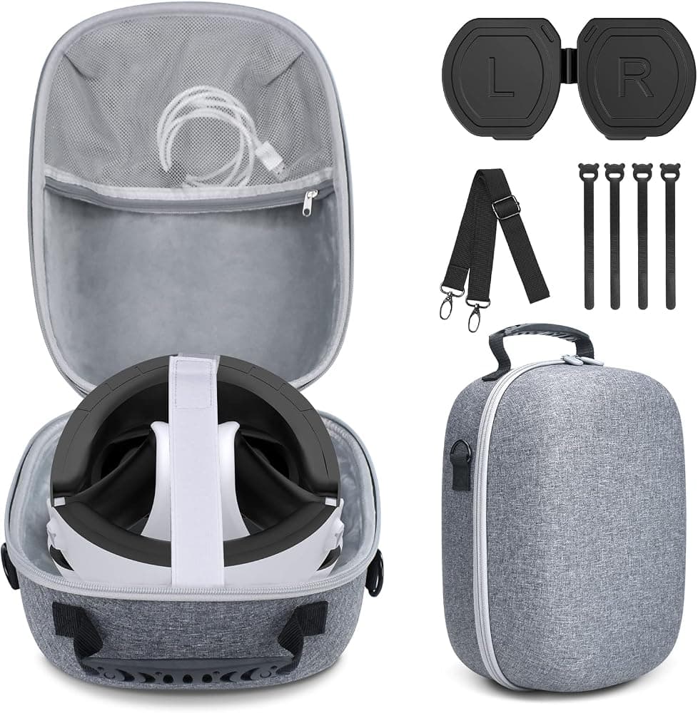 FASTSNAIL Paquete de estuche rígido y accesorios compatible con PS VR2, estuche protector de almacenamiento con protector de lente, correa para el hombro y tiras de velcro, portátil para viajes y almacenamiento en el hogar | Estuche protector para almacenamiento con protector de lentes, correa para el hombro y tiras de velcro, portátil para viajes y almacenamiento en el hogar