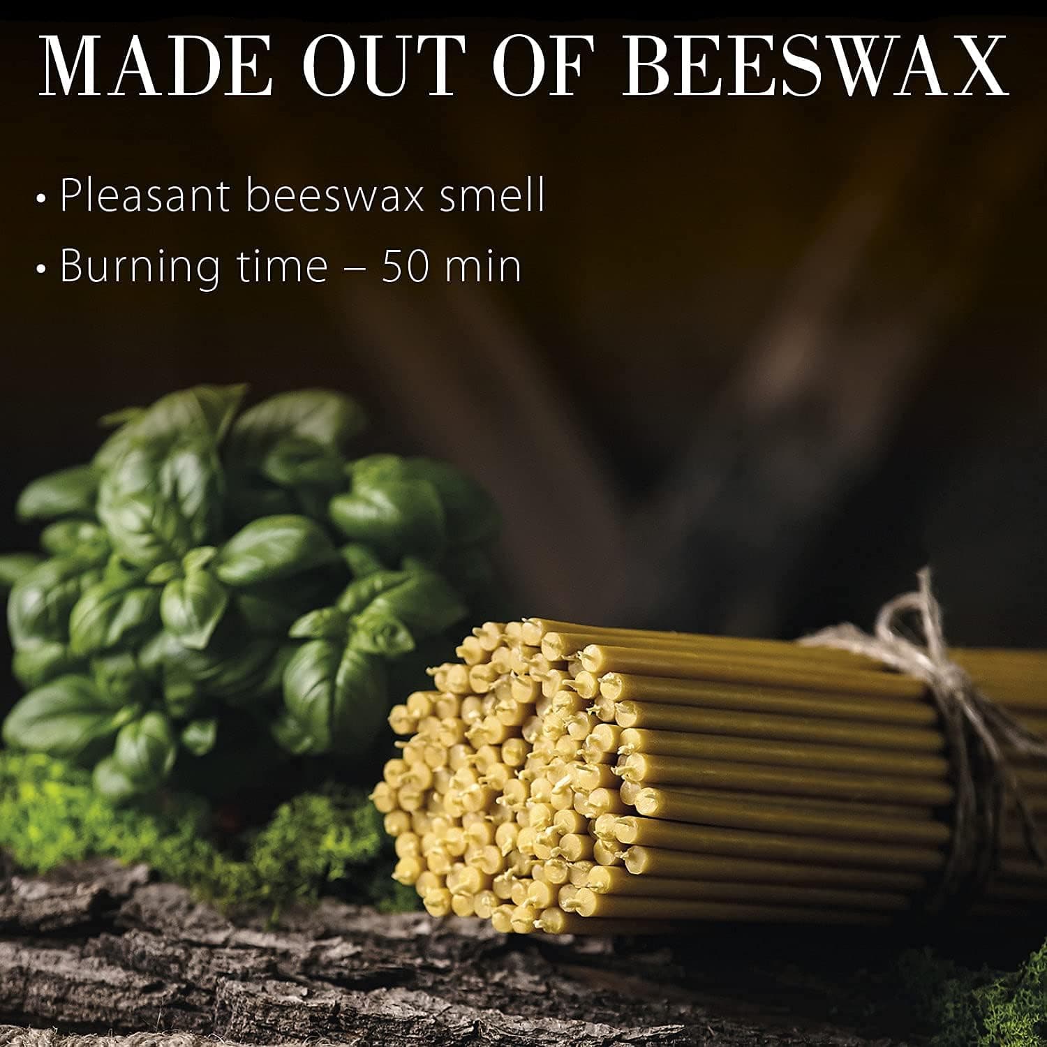 Velas de cera de abejas pura, velas cónicas finas decorativas con aroma a miel, ideales para decoración de cumpleaños o oraciones de la iglesia, sin goteo, altas y sin humo, paquete de 50 unidades, 6,5 x 0,22 pulgadas