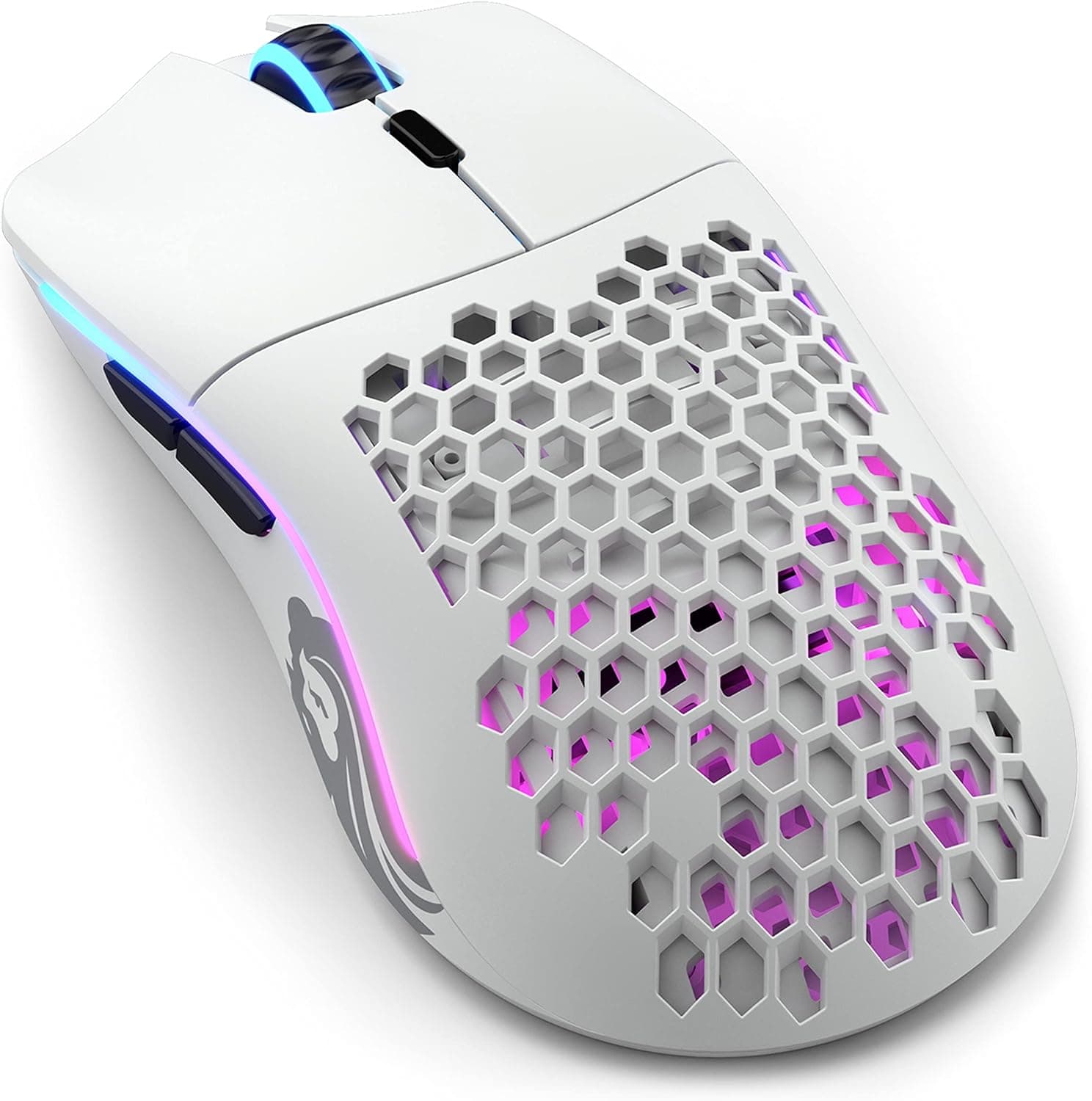 GLORIOUS Ratón inalámbrico para juegos modelo O - Superligero, diseño de panal de 69 g, RGB, ambidiestro, inalámbrico de 2,4 GHz sin demoras, hasta 71 horas de batería - Blanco mate