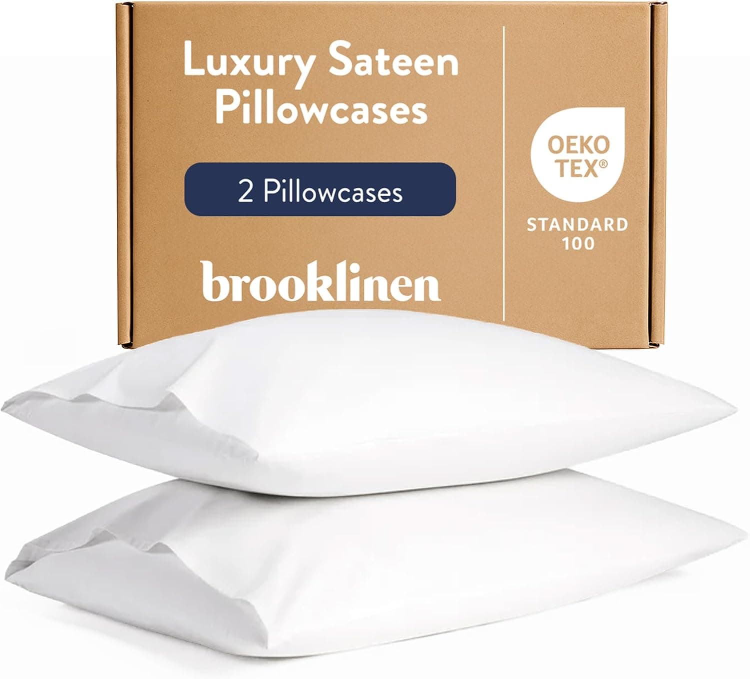Brooklinen Sateen Pillowcase Set Hotel-Quality Luxury - King, White | Set of 2 silky 100% cotton sateen pillowcases with a smooth, breathable finish; envelope closure keeps pillows tucked.