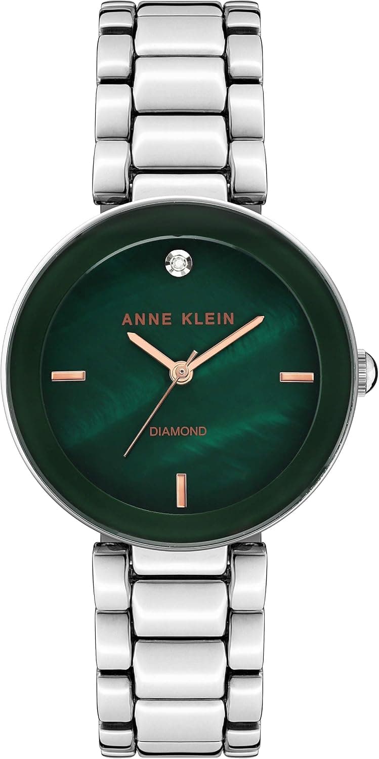 Anne Klein Reloj de pulsera con esfera de diamantes genuinos para mujer