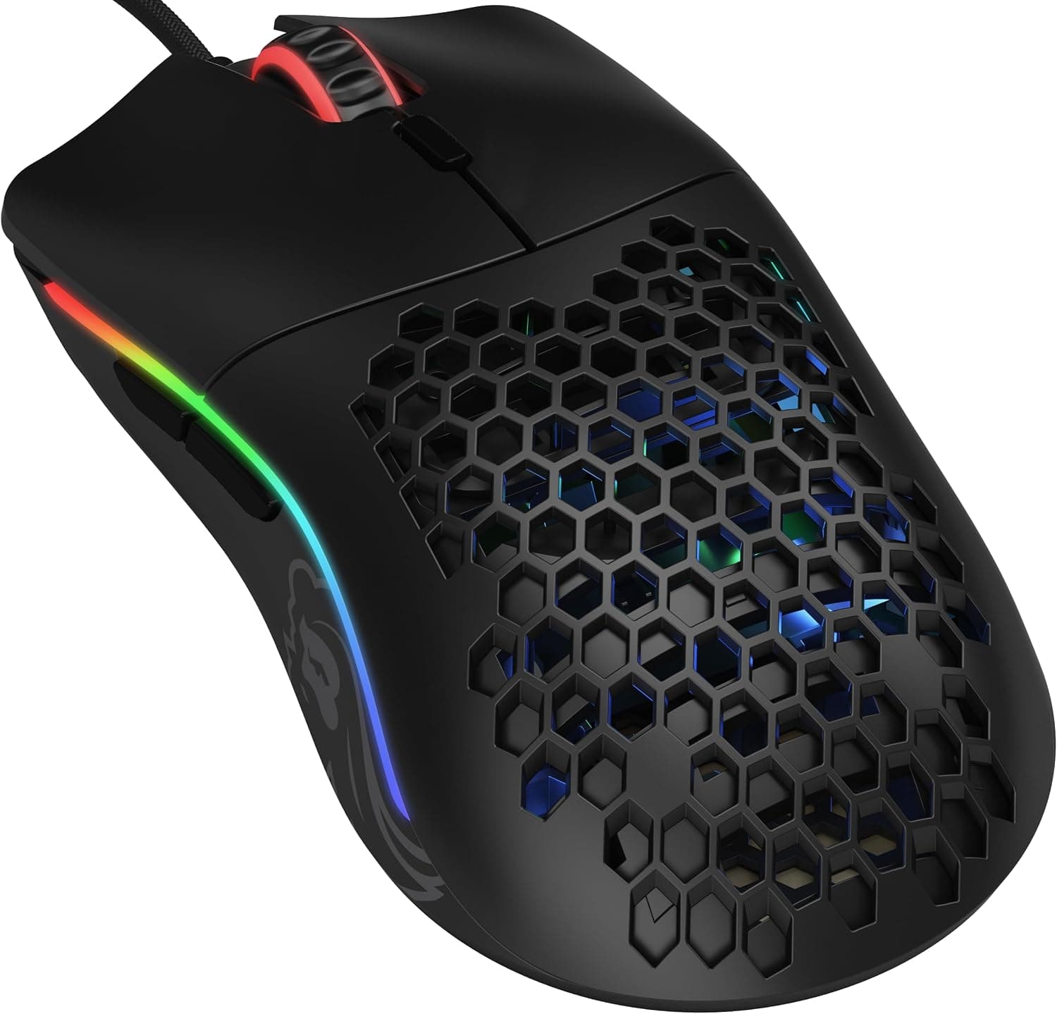Glorious Model O Ratón para juegos con cable 67 g Diseño de panal superligero, RGB, sensor Pixart 3360, interruptores Omron, ambidiestro - Negro mate