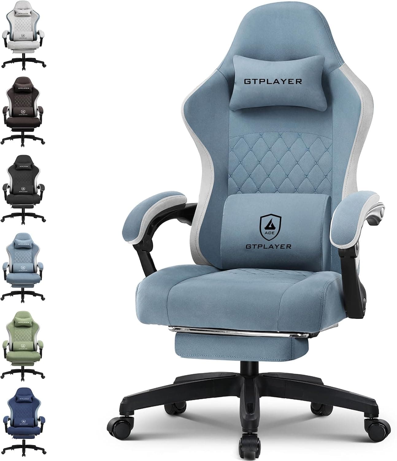 GTPLAYER Silla para juegos, silla de oficina para computadora con cojín de resortes ensacados, reposabrazos y reposapiés, respaldo alto, silla ergonómica para computadora con soporte lumbar, silla de trabajo con reposapiés