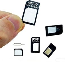 Adaptador de tarjeta SIM Nano Micro - Kit convertidor estándar 4 en 1 con pin de expulsión de bandeja de acero (negro)