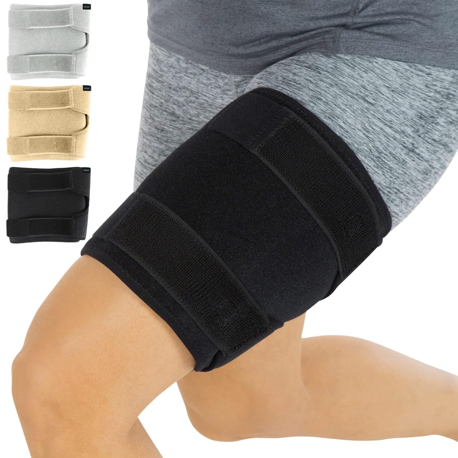 Vive Thigh Brace - Hamstring Quad Wrap - Adjustable Compression Sleeve | Support for Pulled Groin Muscle, Sprains, Quadricep, Tendinitis, Workouts, Sciatica Pain and Sports Recovery - Men, Women