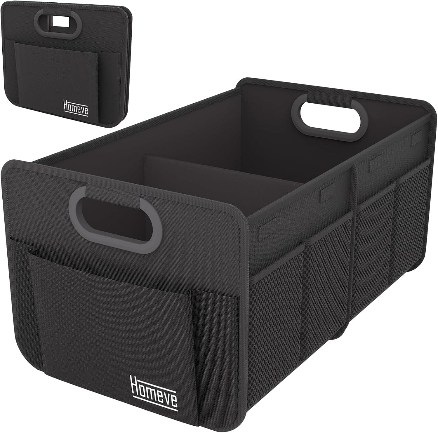 Organizador de maletero de coche para SUV, tamaño pequeño y compacto, resistente, 7 bolsillos, plegable, impermeable, antideslizante, apto para sedán, camión, asiento delantero, accesorios universales para coche, negro, 2 compartimentos