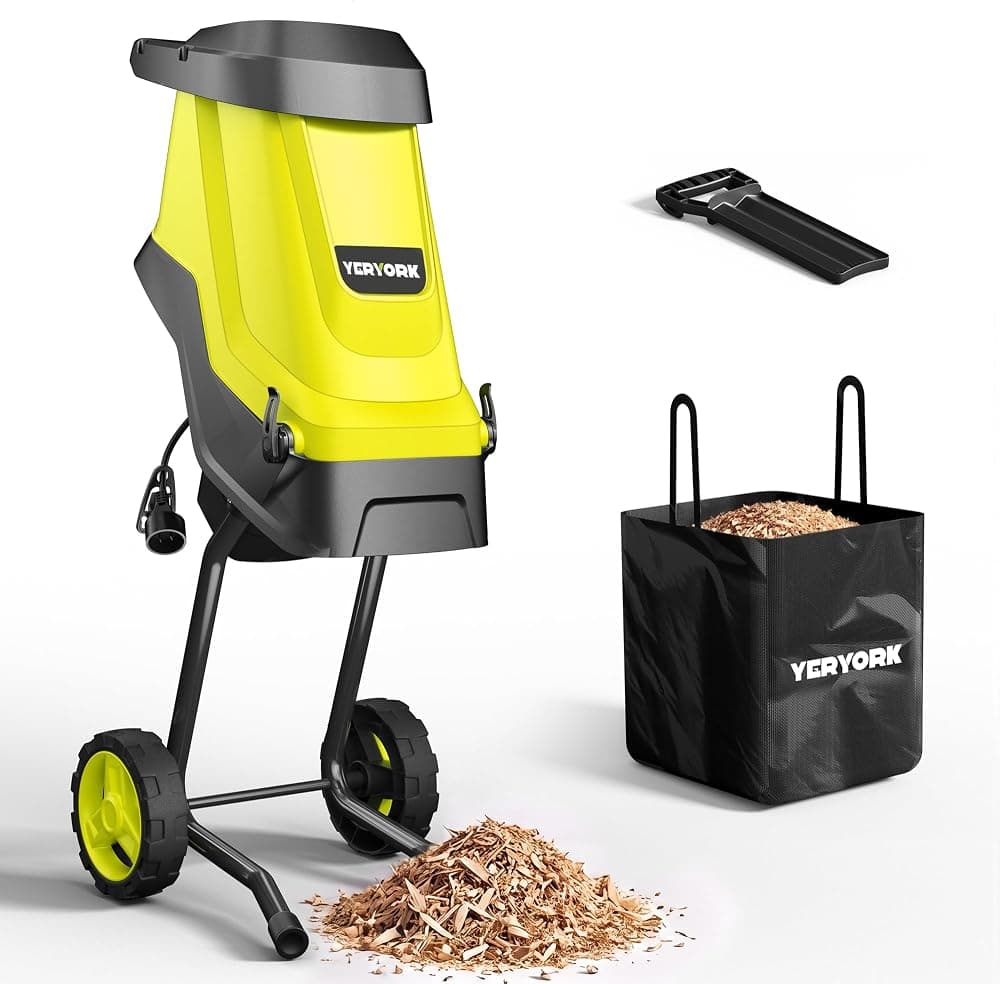15-Amp Wood Chipper, 21:1 Reduction Electric Wood Chipper & Shredder, 1.8" Cutting Capacity with 48L Collection Bag, Powerful Mulcher for Composting Branches & Yard Waste(Fluorescent Green)