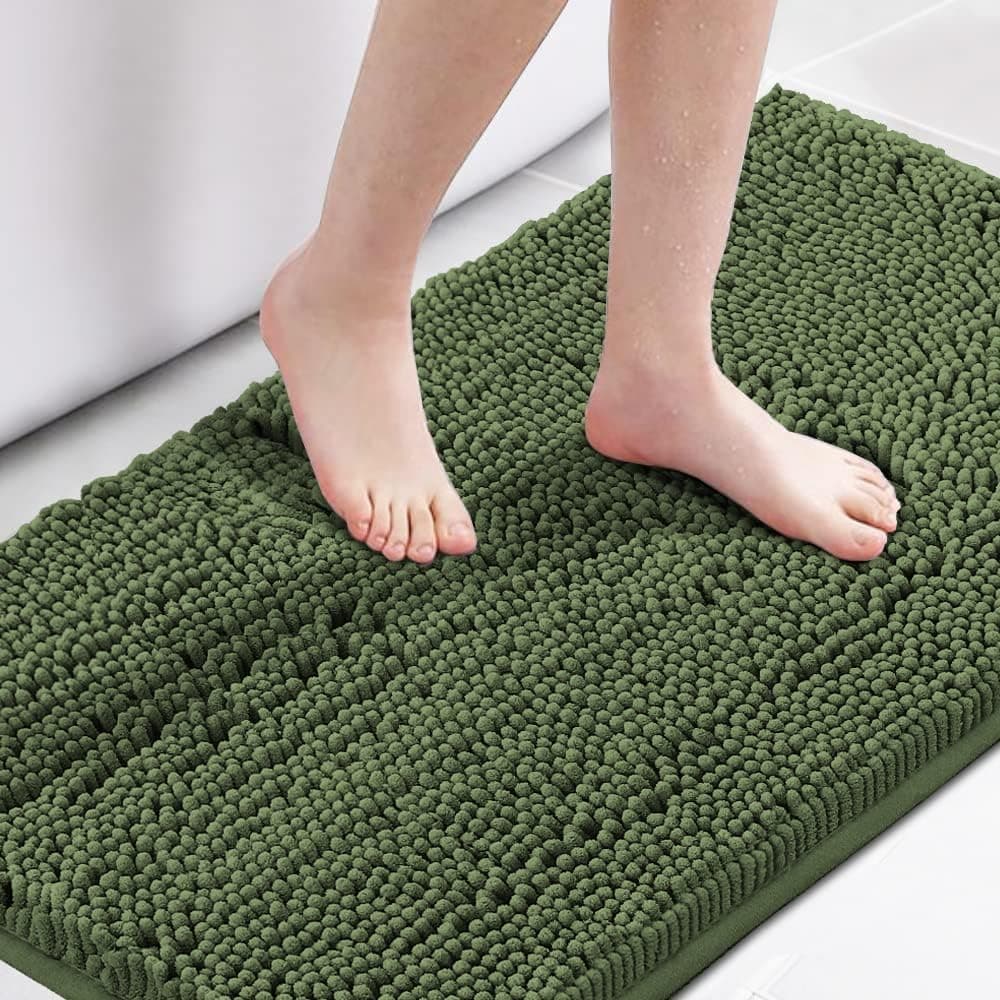 H.VERSAILTEX Alfombras de baño de microfibra, alfombra de chenilla, ultra suave, lavable, de secado rápido, absorbente de agua, alfombras para el área del dormitorio, 24 x 42 pulgadas, Loden