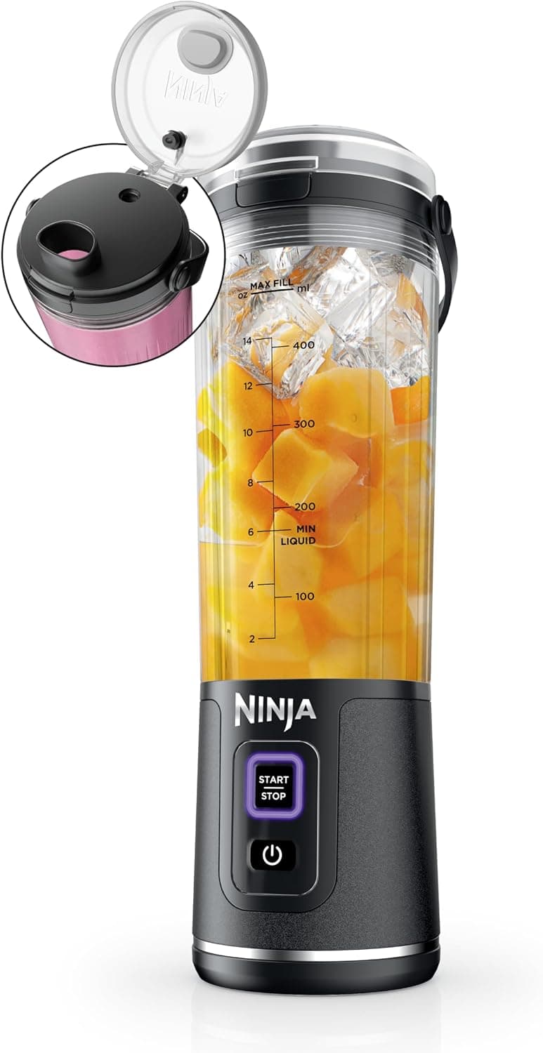 Licuadora portátil Ninja Blast, inalámbrica, recipiente de 18 oz, BC151MB | Licuadora inalámbrica y recargable por USB-C en cualquier lugar. BlastBlade tritura hielo y fruta congelada. Tapa para sorber a prueba de fugas, apta para lavavajillas.