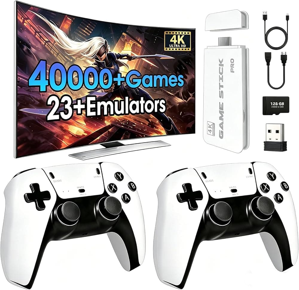 2026 Nueva consola de juegos retro, más de 40000 juegos y 23 emuladores, con controladores inalámbricos duales 2.4G, Plug and Play 4K HD HDMI TV Game Stick, adecuado para reuniones de amigos e interacciones familiares (128G)