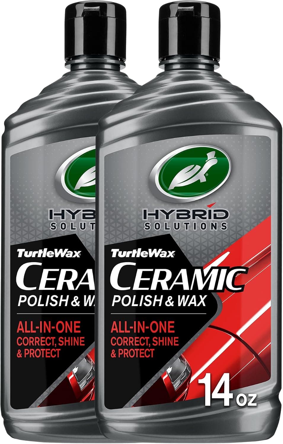 Turtle Wax Hybrid Solutions cera y pulimento de cerámica para autos, 14 oz. (Paquete de 2) | Removedor ligero de rayones y restaurador de pintura para automóviles, protección de revestimiento cerámico y cera para automóviles de alto brillo, uso de pulidor manual y a máquina
