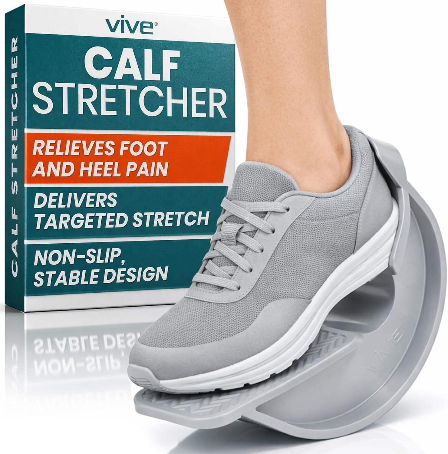 Vive Foot Rocker - Camilla de pantorrilla para tendinitis de Aquiles, talón, pies y espinilla | Férula, alivio del dolor de la fascitis plantar - Estira el músculo de la pierna tenso - El estiramiento de la cuña del tobillo mejora la flexibilidad (estándar)