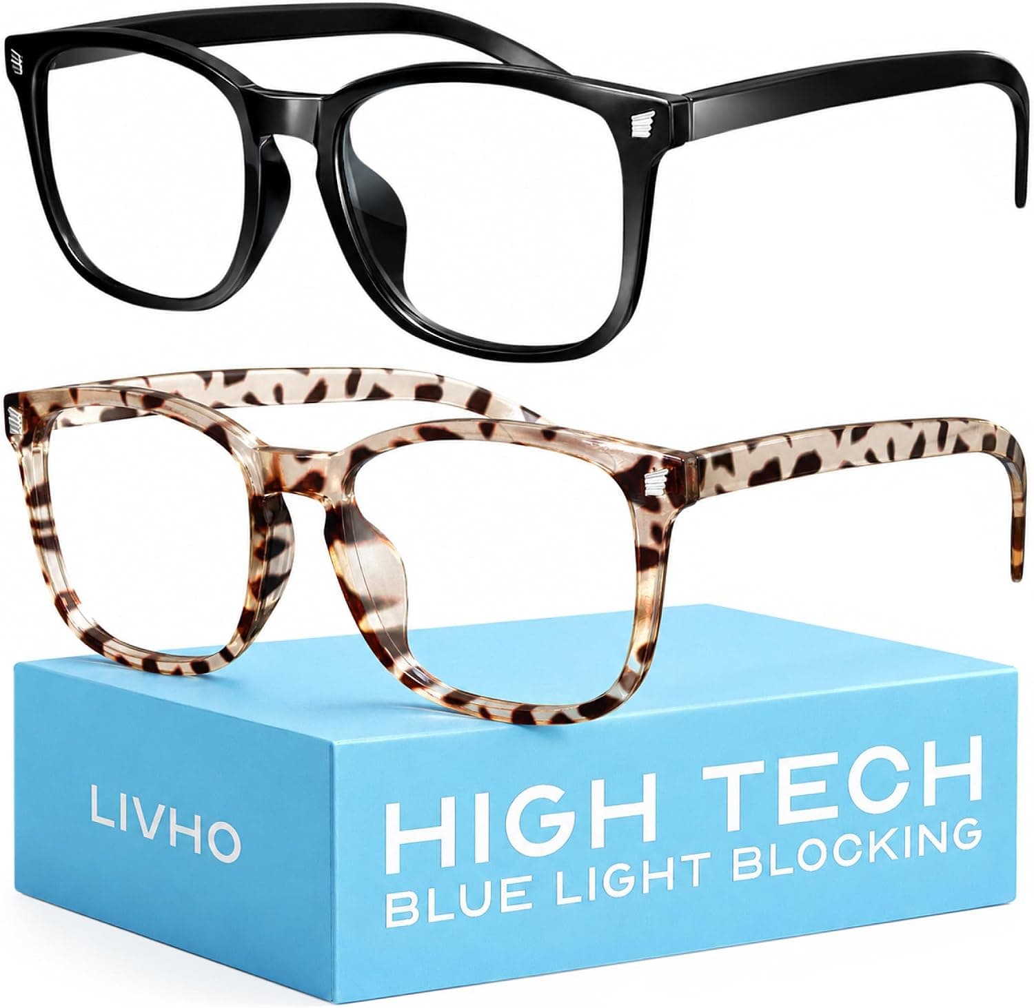 Gafas para computadora con bloqueo de luz azul de alta tecnología livho | Bloqueo avanzado de luz azul, protección contra la fatiga de la pantalla, protección UV, negro + leopardo