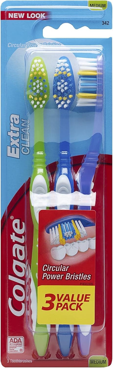 Colgate Extra Clean cepillo de dientes de cabeza completa, mediano, 3 unidades (paquete de 1)