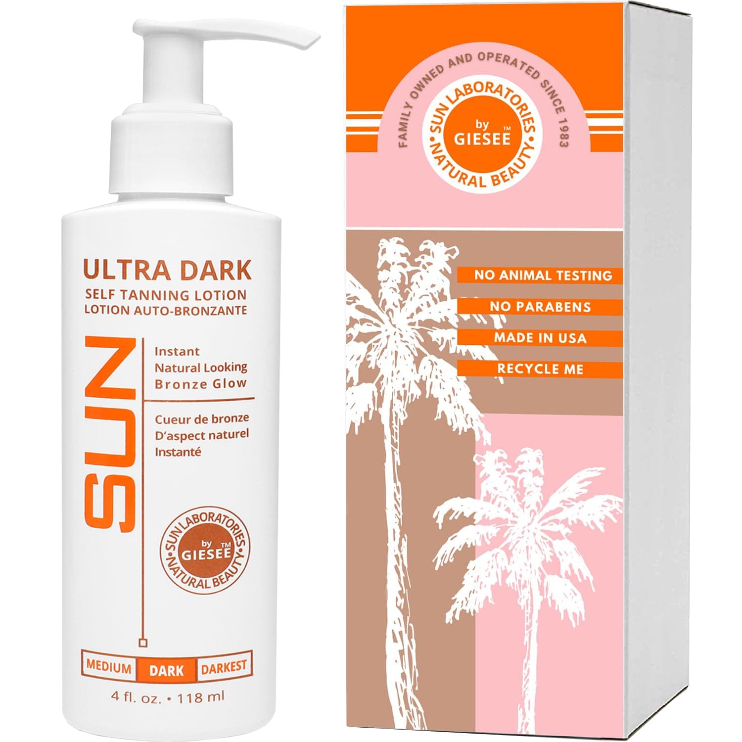 Sun Laboratories By Ultra Dark Loción autobronceadora 4 oz – Bronceador orgánico sin sol para tonos oscuros, autobronceador solar Sun Labs de larga duración, ideal para cama de bronceado y bronceado sin sol