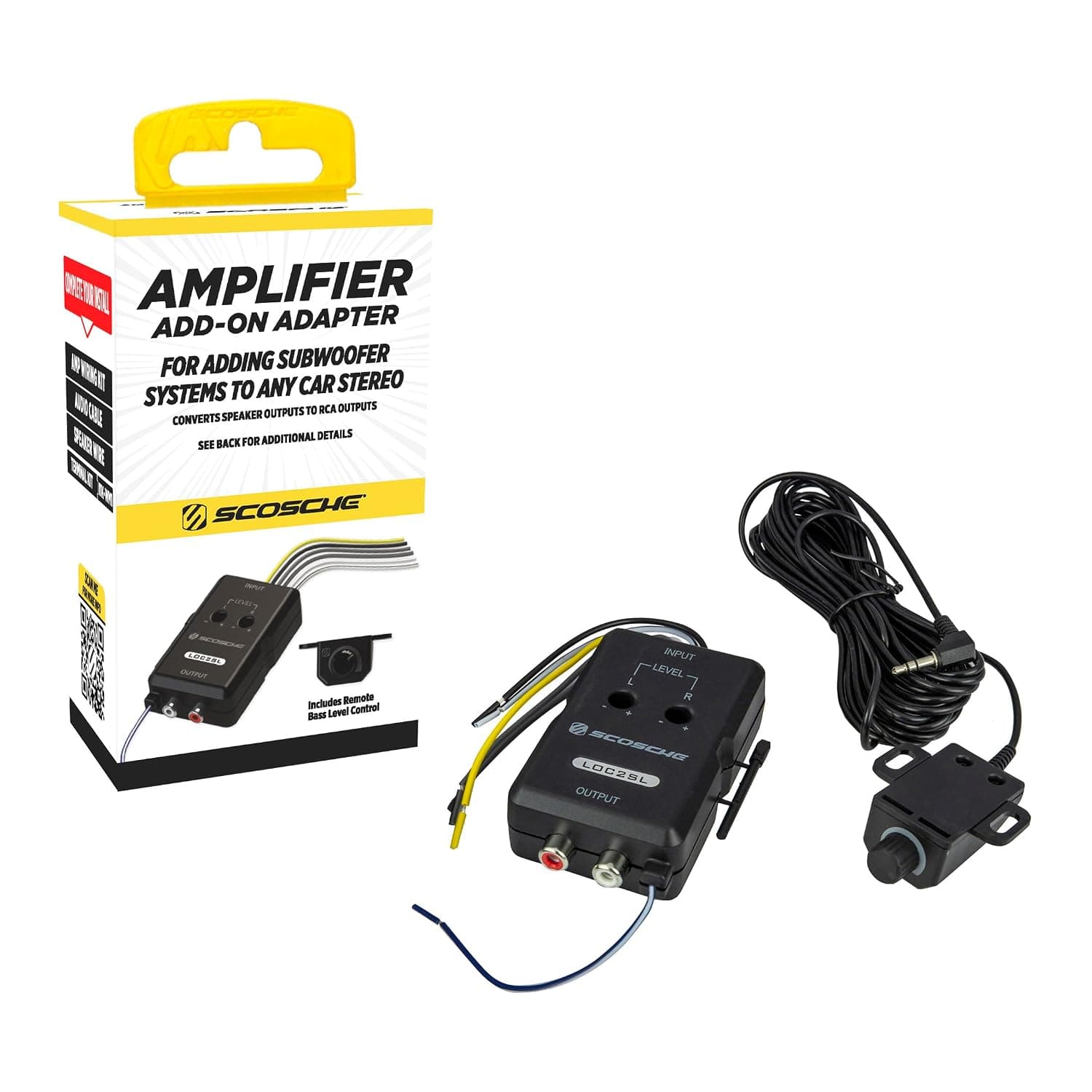 Scosche LOC2SL Convertidor de salida de línea con perilla de control remoto - Convertidor RCA alto/bajo de 2 canales de audio para automóvil - Ideal para amplificador de subwoofer - Convertidor de nivel de línea para estéreo de automóvil - Fácil instalación - Sonido de calidad