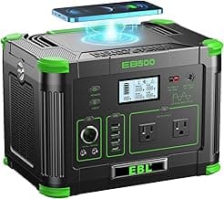 EBL Portable Power Station 500w(Peak 1000W), Camping Solar 519.48Wh Outdoor | Solar Generator Backup Battery Pack with 2x120V AC Outlets, 10-Port Powerhouse for Outdoor and Indoor Emergency Use