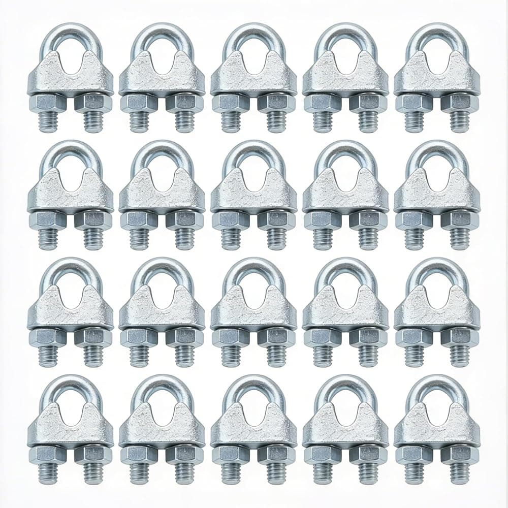 20 abrazaderas de cuerda de alambre de 1/8 pulgadas, abrazaderas de cable galvanizadas M3 para cuerdas de tienda, barco, tendederos, cuerda tensora, valla de metal, accesorios de aparejo, sujetadores de sillín con perno en U
