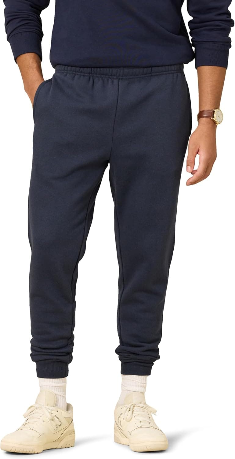 Amazon Essentials Pantalones deportivos de forro polar de ajuste relajado para hombre, cintura con cordón, pierna cónica, puños acanalados, interior cepillado