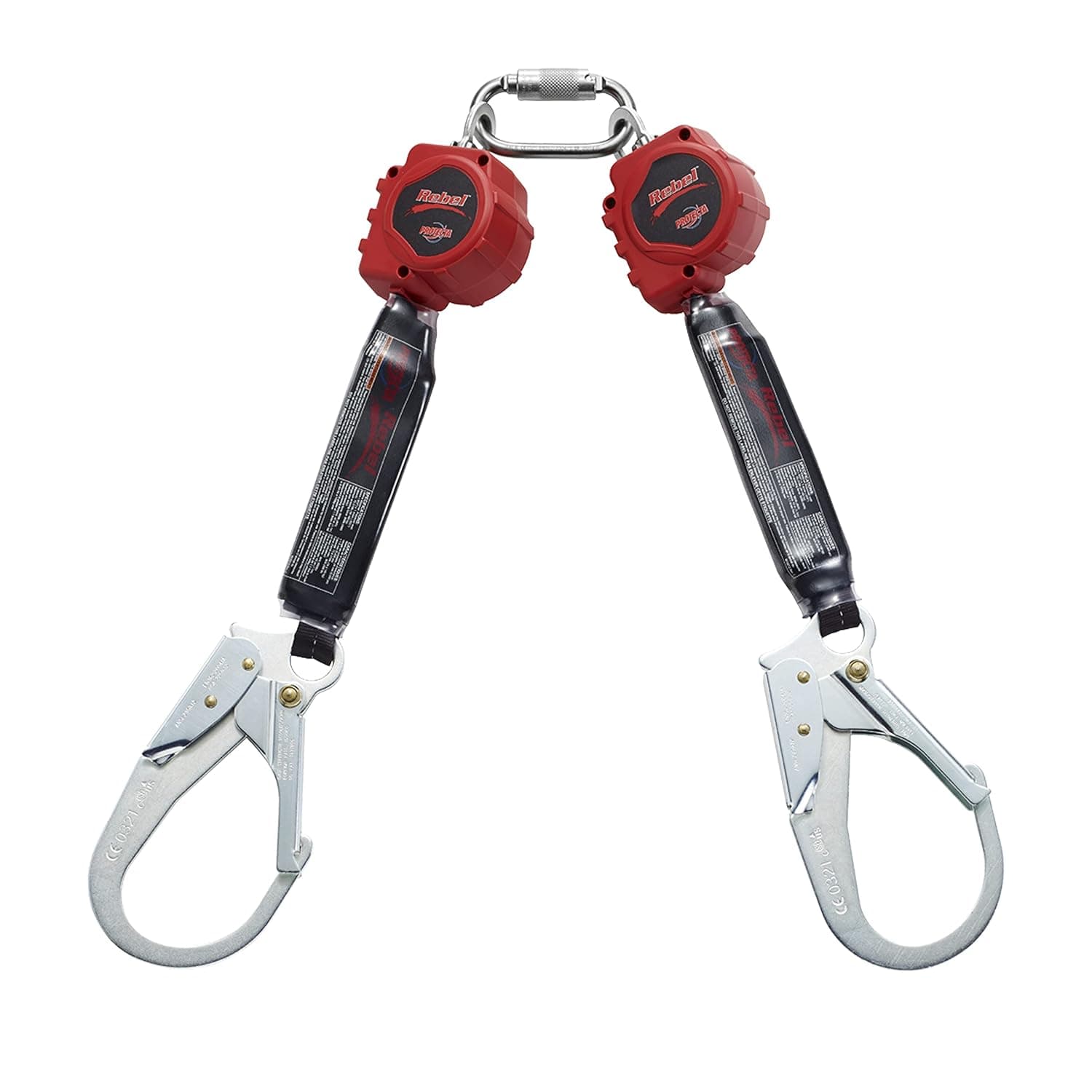 3M Protecta 3100414 Línea de vida autoretráctil Rebel 6' (18M) Web Twin, barra de refuerzo de acero y mosquetón, negro/rojo