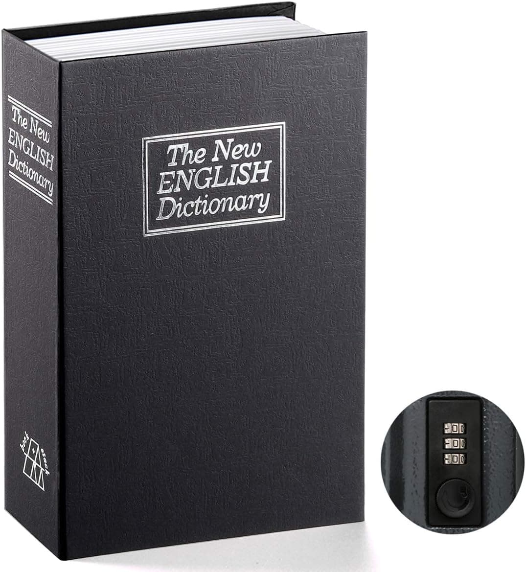 Caja fuerte para libros con cerradura de combinación - Jssmst Home Dictionary Diversion Caja fuerte de metal para oficina en casa con cerradura de código Hucha de alta capacidad, 9,5 x 6,2 x 2,2 pulgadas, SM-BS0402L, negro grande