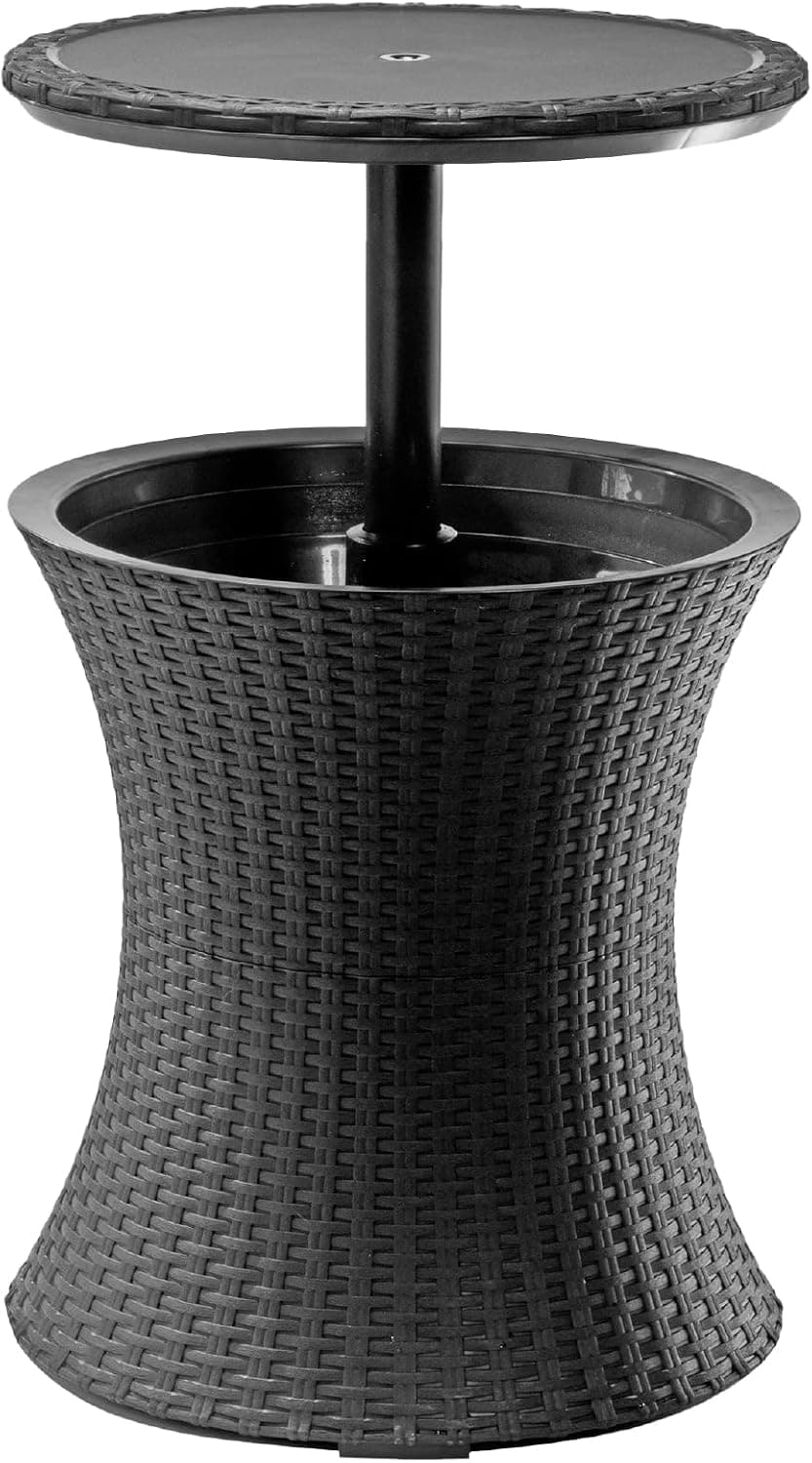 Keter Pacific Cool Bar Muebles de patio al aire libre y mesa auxiliar para jacuzzi con enfriador de cerveza y vino de 7,5 galones, gris oscuro
